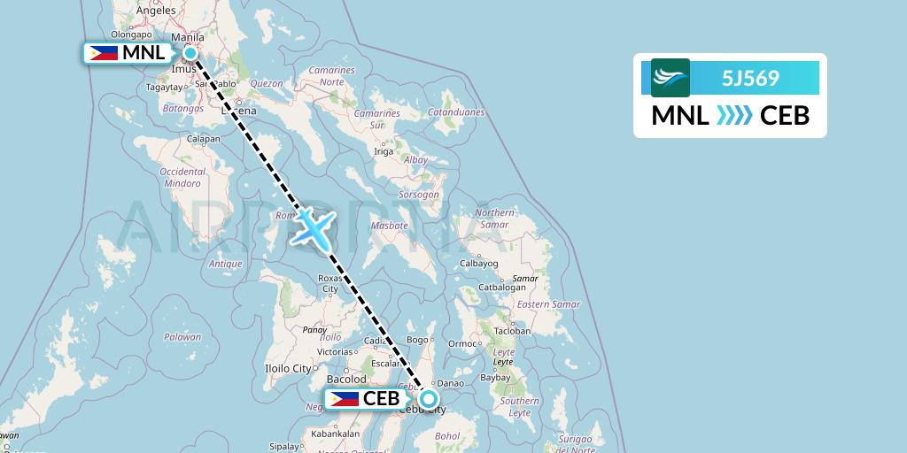 5J569 CEBU Pacific Air Flight Map: Manila to Cebu