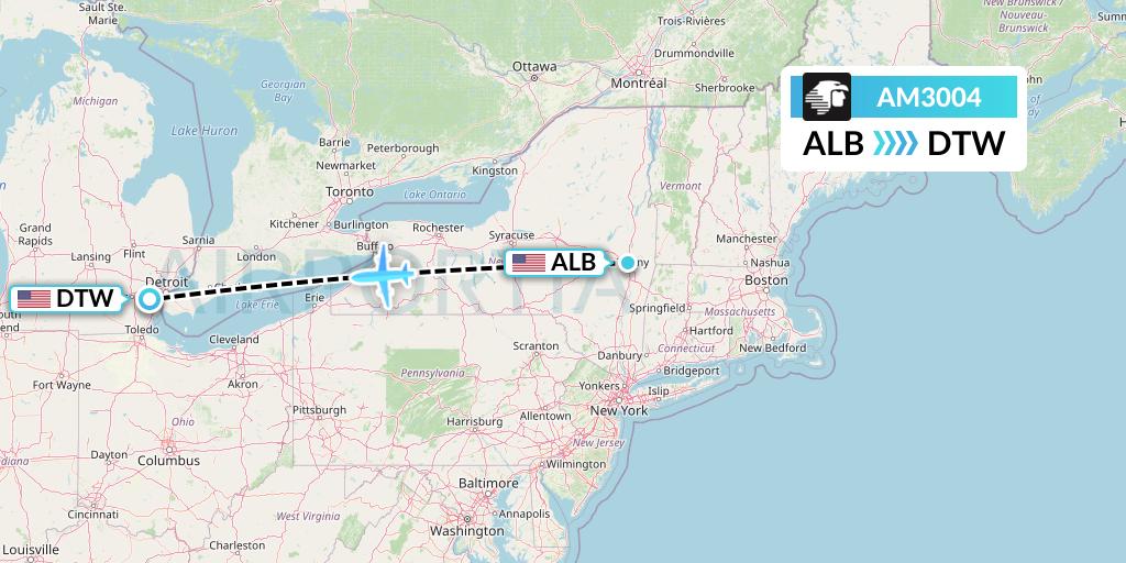 AM3004 Aeromexico Flight Map: Albany to Detroit