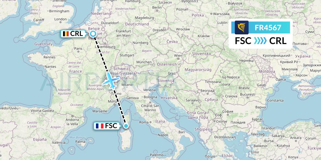 FR4567 Ryanair Flight Map: Figari to Brussels