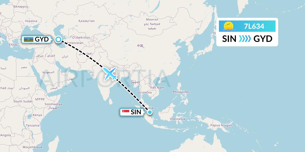 7L634 Silk Way West Airlines Flight Map: Singapore to Baku