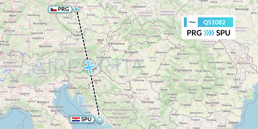 QS1082 Smartwings Flight Map: Prague to Split