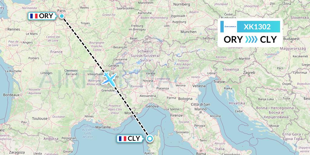 XK1302 Air Corsica Flight Map: Paris to Calvi