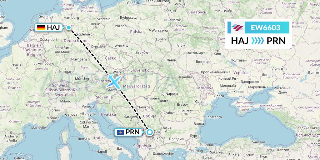 EW6603 Eurowings Flight Map: Hannover to Pristina