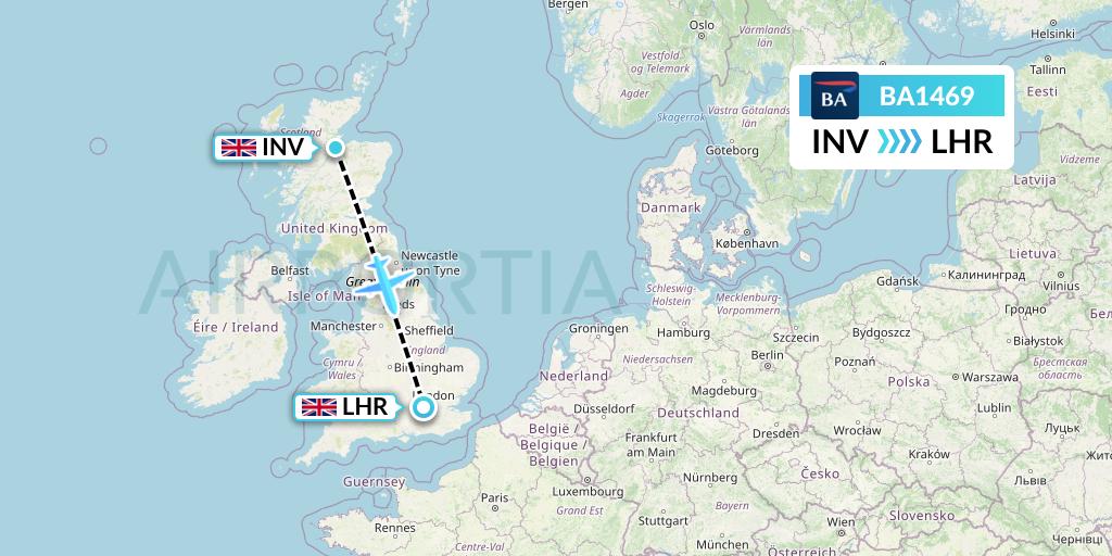BA1469 British Airways Flight Map: Inverness to London