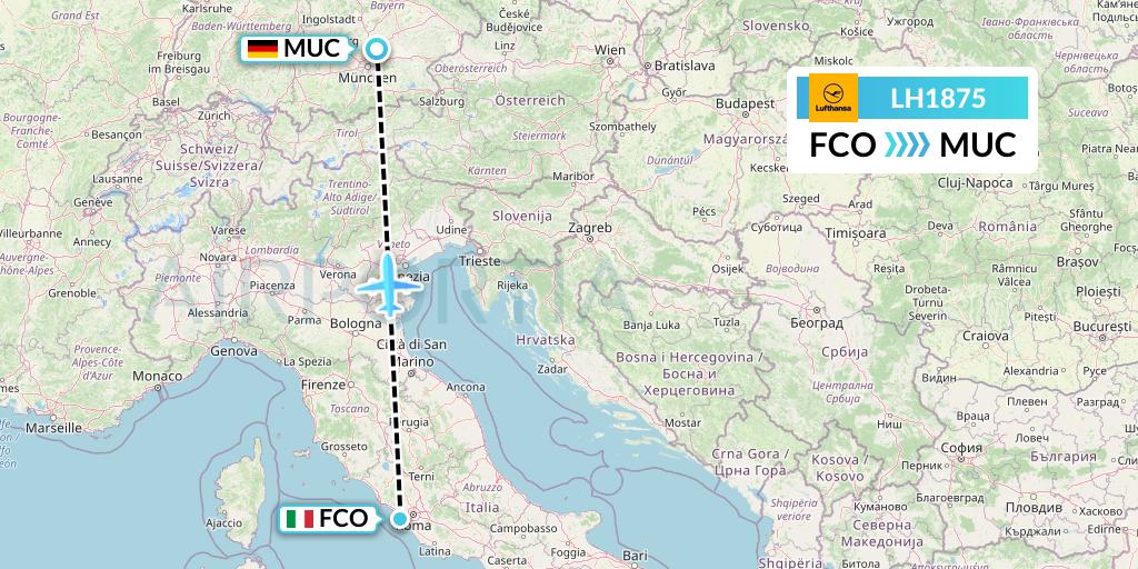 LH1875 Lufthansa Flight Map: Rome to Munich