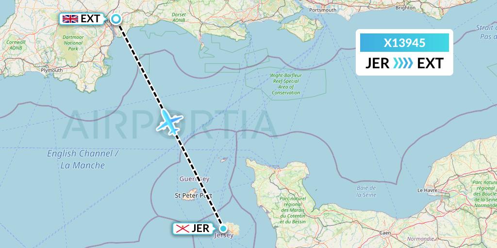 X13945 Nik Airways Flight Map: Jersey to Exeter