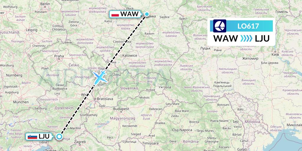 LO617 LOT Flight Map: Warsaw to Ljubljana