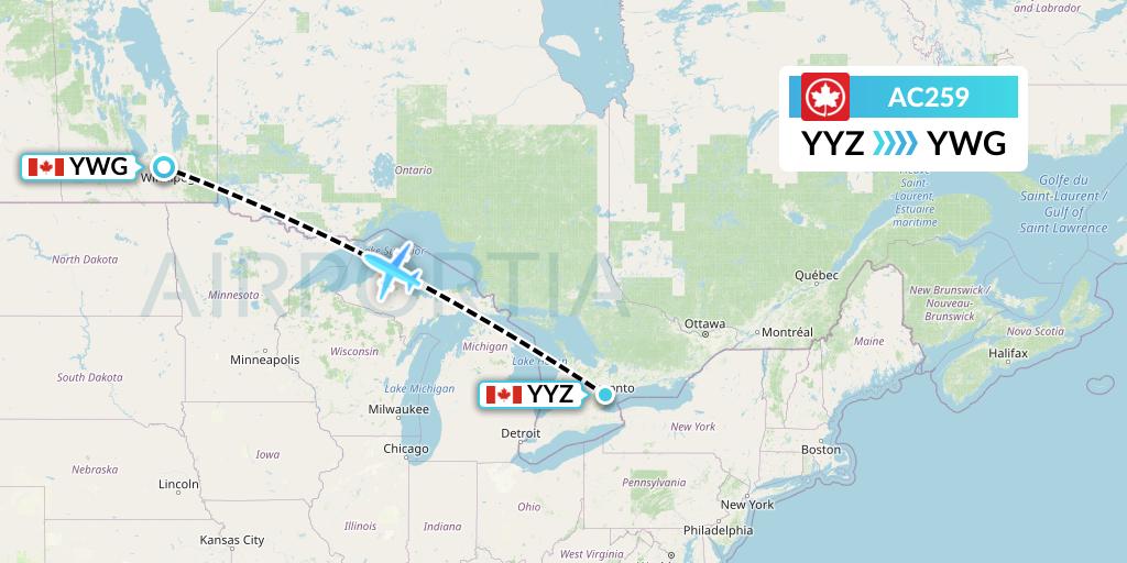 AC259 Air Canada Flight Map: Toronto to Winnipeg