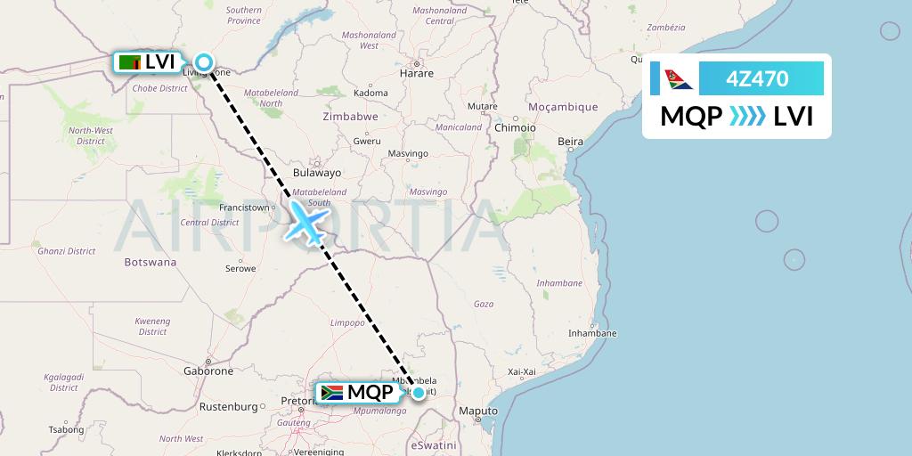 4Z470 Airlink Flight Map: Nelspruit to Livingstone