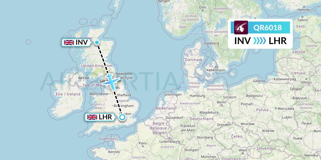 QR6018 Qatar Airways Flight Map: Inverness to London