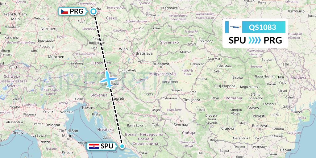 QS1083 Smartwings Flight Map: Split to Prague