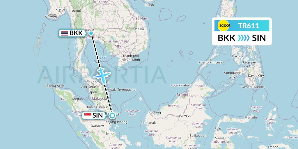 TR611 Tigerair Flight Map: Bangkok to Singapore