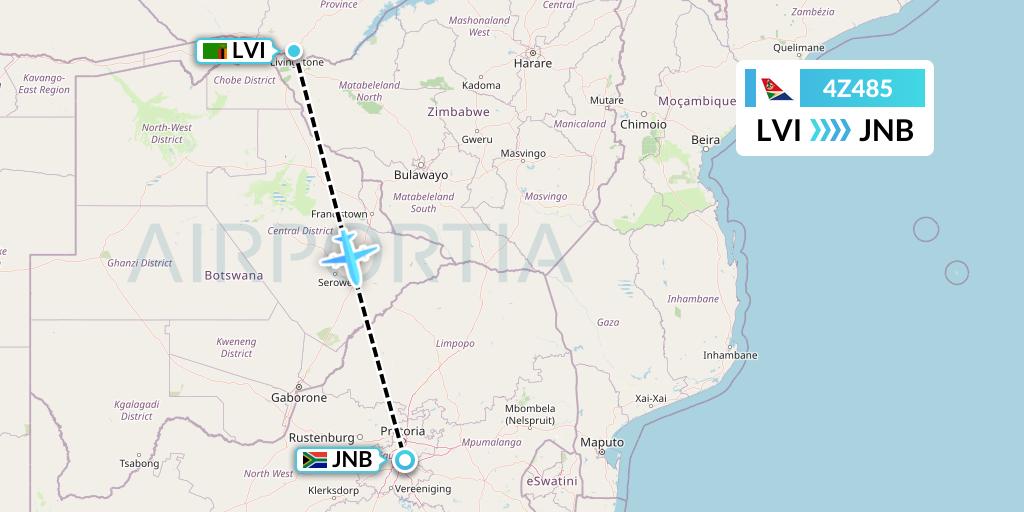 4Z485 Airlink Flight Map: Livingstone to Johannesburg