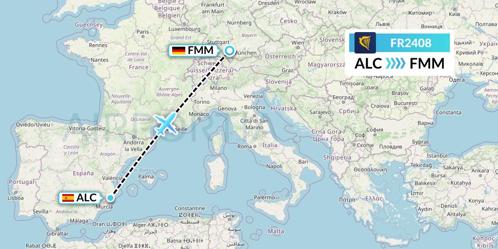 FR2408 Ryanair Flight Map: Alicante to Memmingen