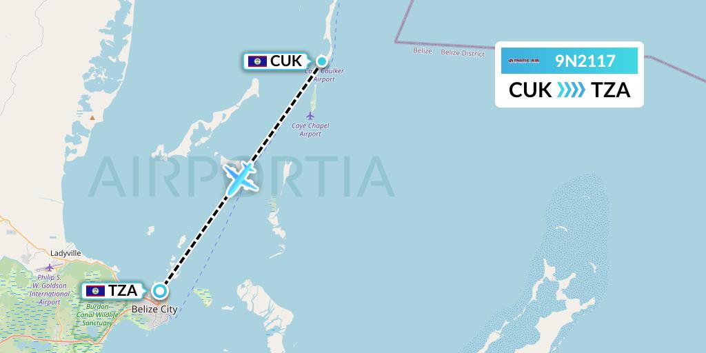 9N2117 Tropic Air Flight Map: Caye Caulker to Belize City