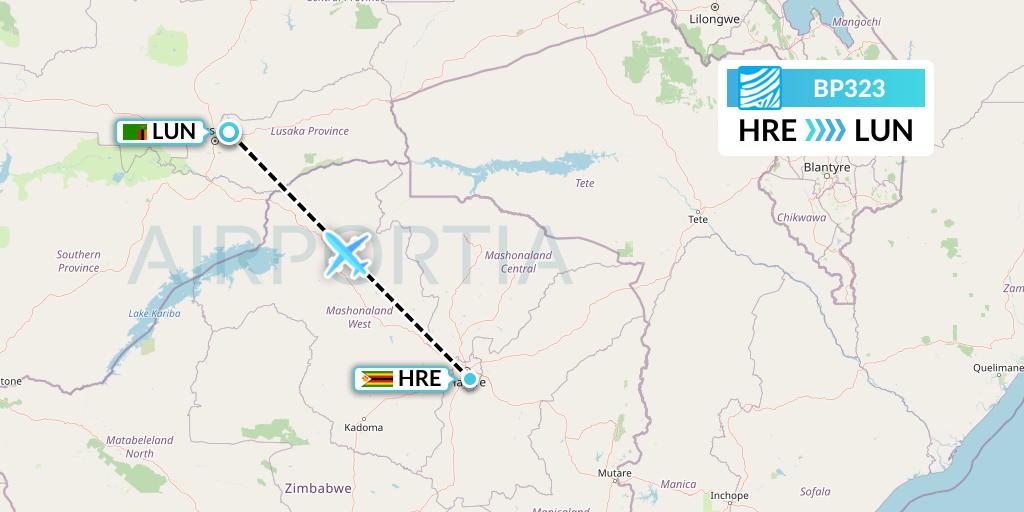 BP323 Air Botswana Flight Map: Harare to Lusaka