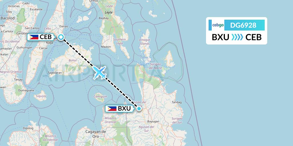 DG6928 Cebgo Flight Map: Butuan to Cebu