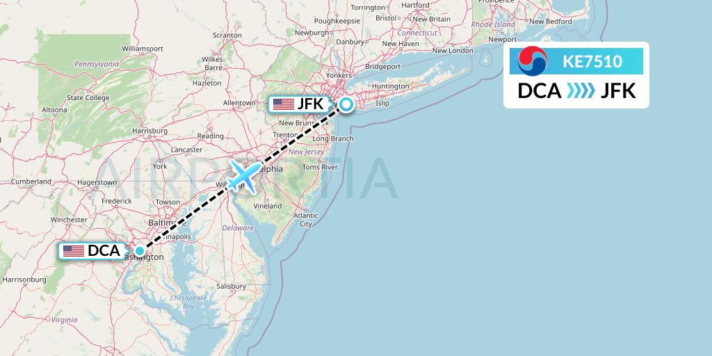 KE7510 Korean Air Flight Map: Washington to New York