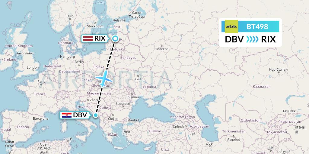 BT498 Air Baltic Flight Map: Dubrovnik to Riga