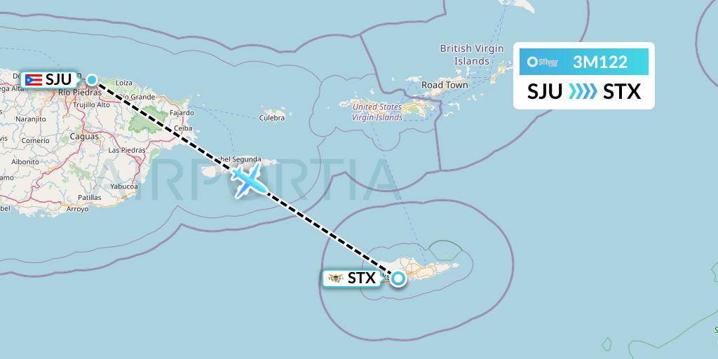 3M122 Silver Airways Flight Map: San Juan to St. Croix