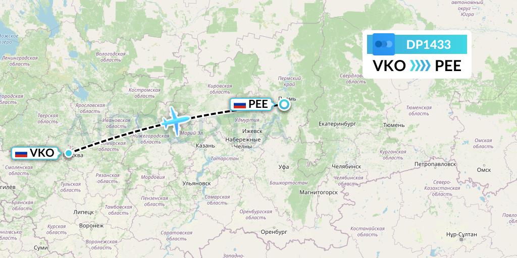 DP1433 Pobeda Flight Map: Moscow to Perm