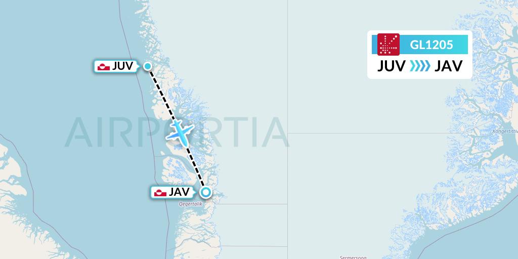 GL1205 Air Greenland Flight Map: Upernavik to Ilulissat