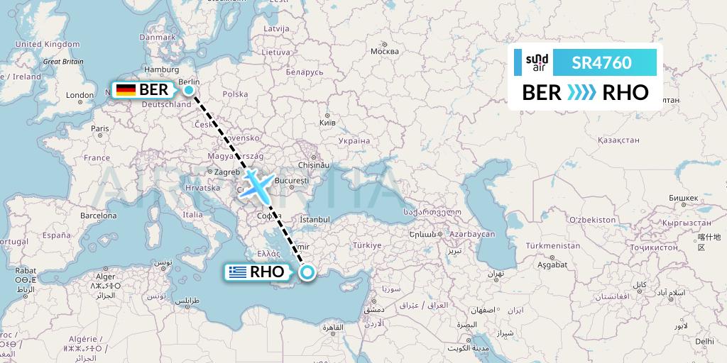 SR4760 SundAir Flight Map: Berlin to Rhodes