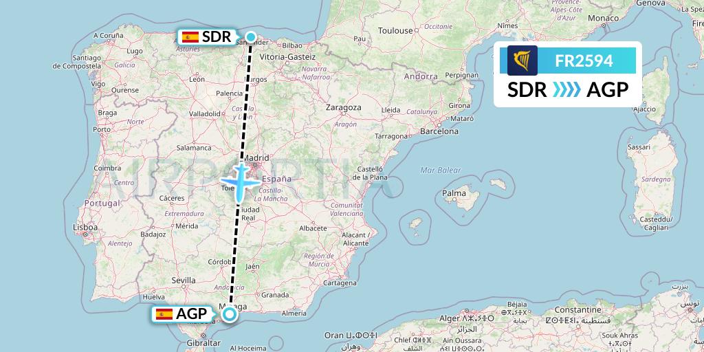 FR2594 Ryanair Flight Map: Santander to Malaga