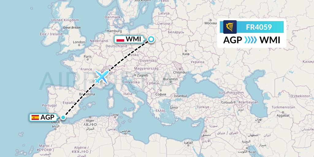 FR4059 Ryanair Flight Map: Malaga to Warsaw