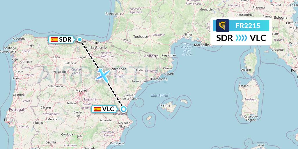 FR2215 Ryanair Flight Map: Santander to Valencia