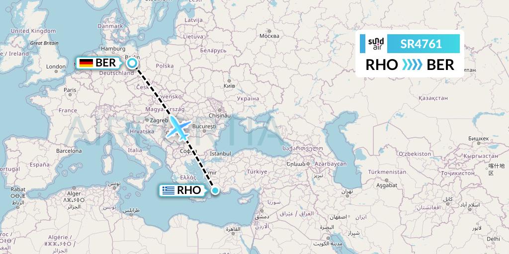 SR4761 SundAir Flight Map: Rhodes to Berlin