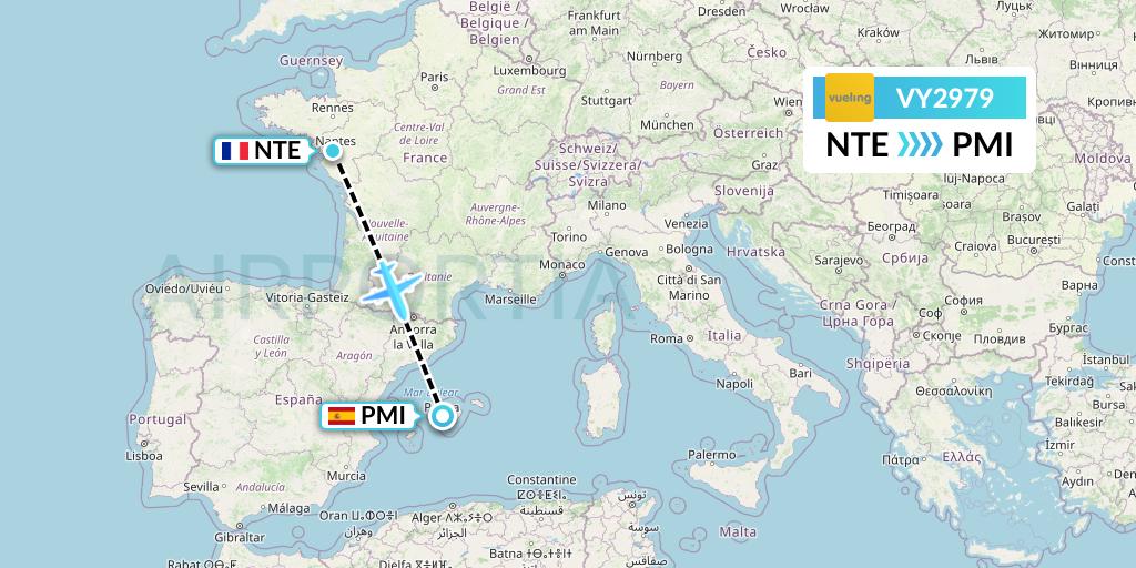 VY2979 Vueling Flight Map: Nantes to Palma de Mallorca