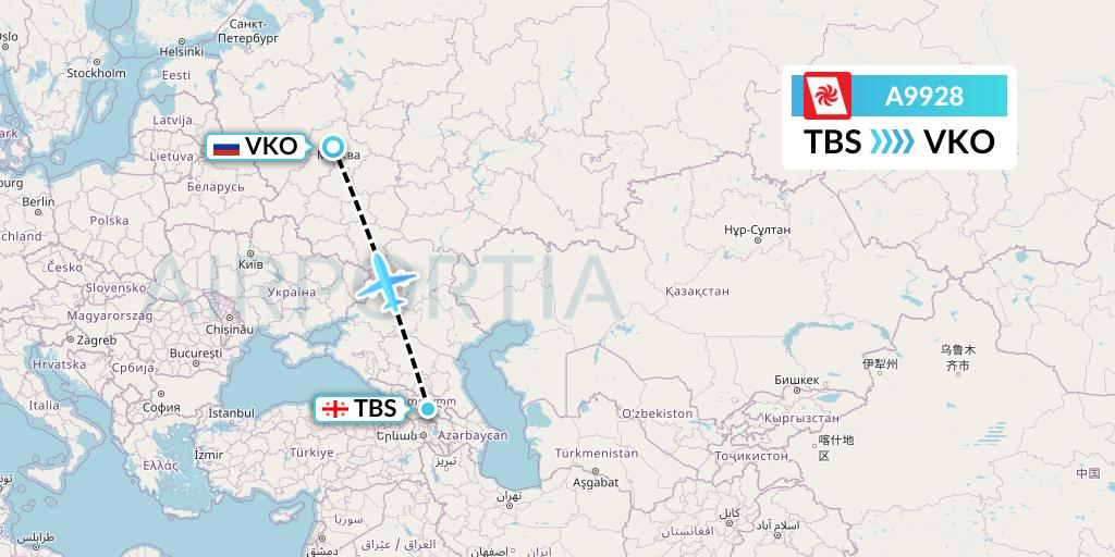 A9928 Georgian Airways Flight Map: Tbilisi to Moscow
