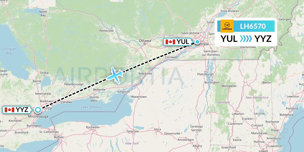 LH6570 Lufthansa Flight Map: Montreal to Toronto