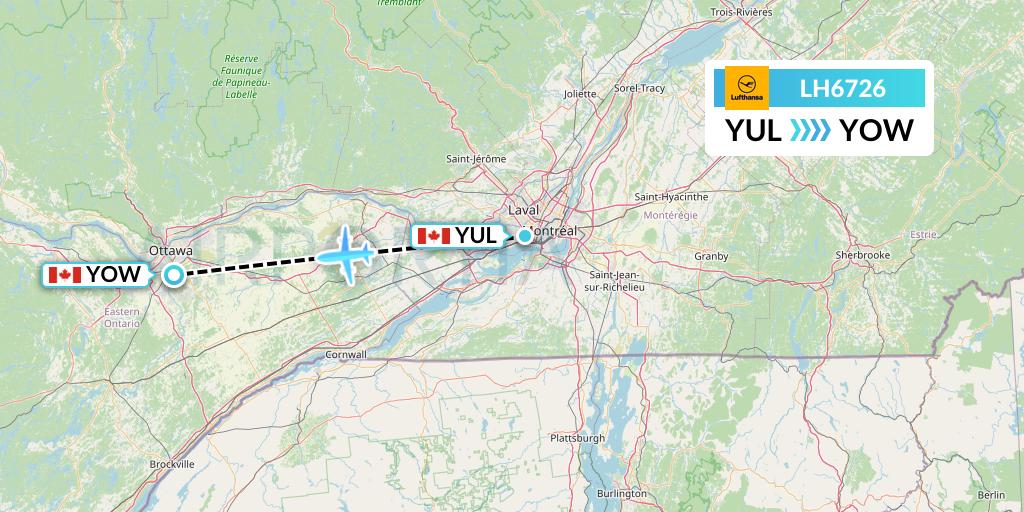 LH6726 Lufthansa Flight Map: Montreal to Ottawa