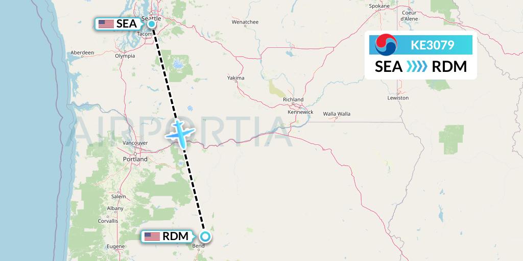 KE3079 Korean Air Flight Map: Seattle to Redmond