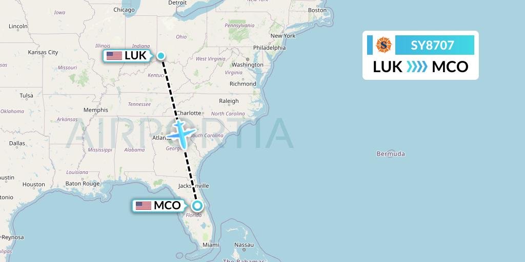 SY8707 Sun Country Airlines Flight Map: Cincinnati to Orlando
