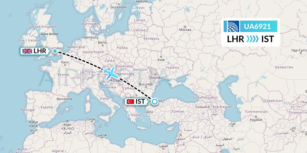 UA6921 United Airlines Flight Map: London to Istanbul