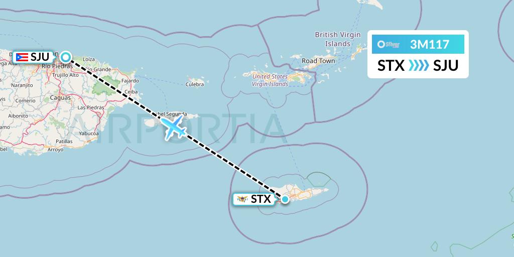 3M117 Silver Airways Flight Map: St. Croix to San Juan