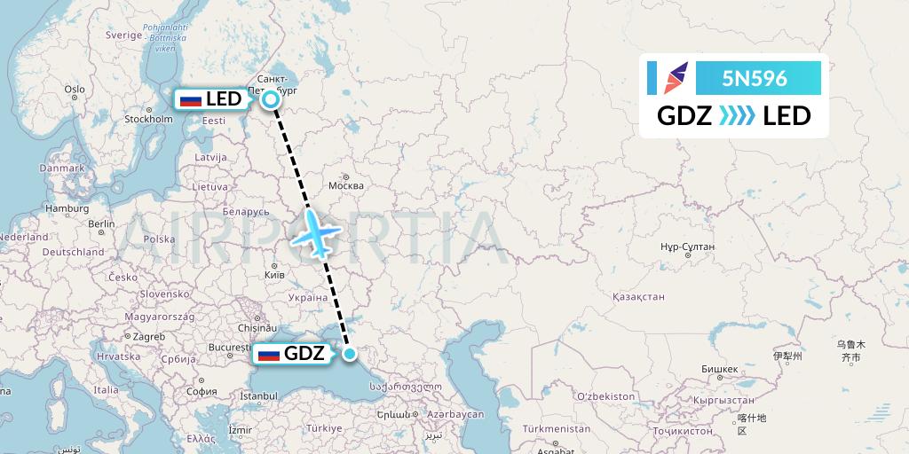 5N596 Nordavia Flight Map: Gelendzhik to St. Petersburg
