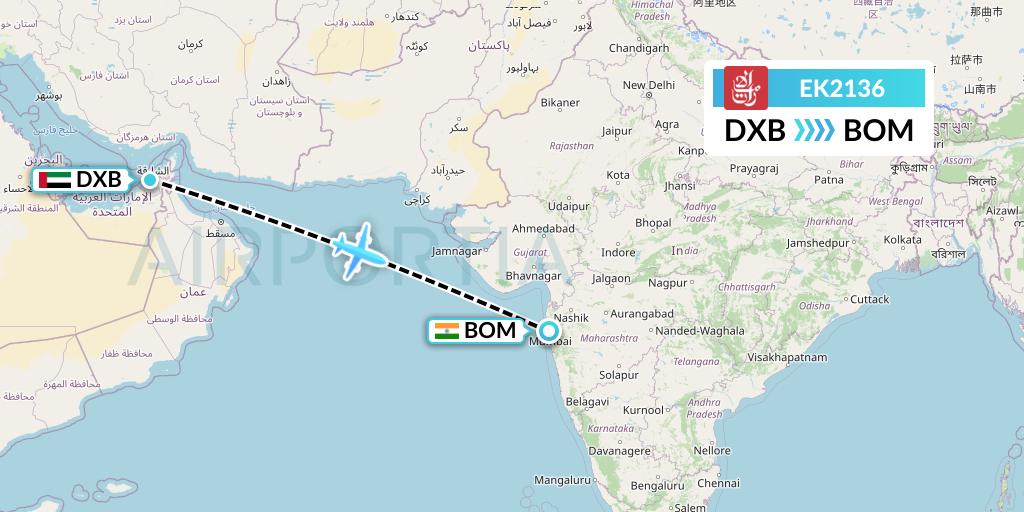 EK2136 Emirates Flight Map: Dubai to Mumbai