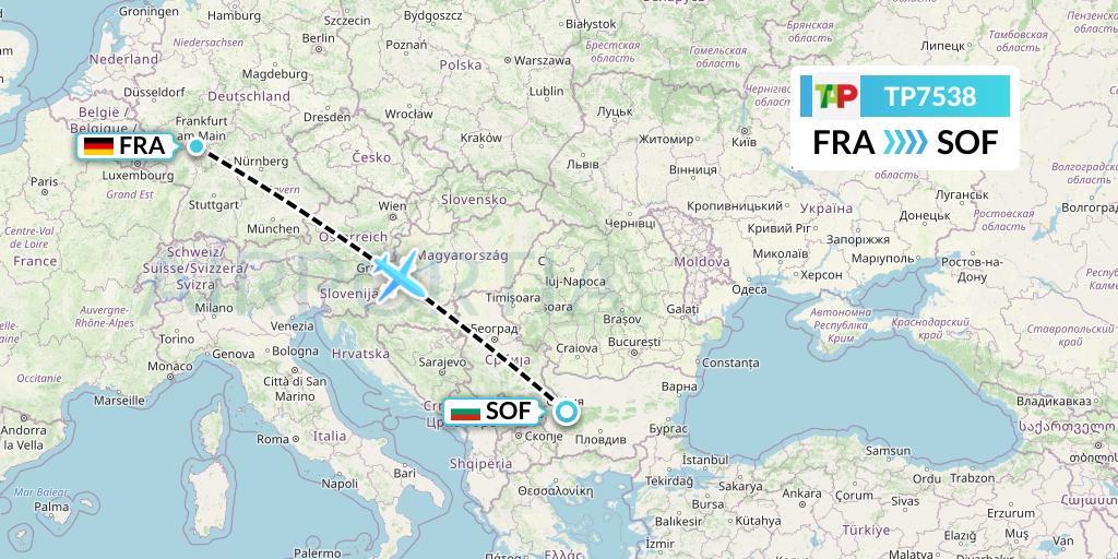 TP7538 TAP Portugal Flight Map: Frankfurt to Sofia