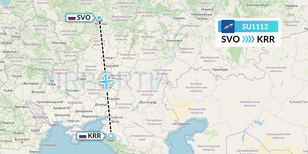 SU1112 Aeroflot Flight Map: Moscow to Krasnodar