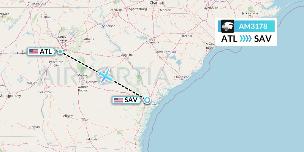 AM3178 Aeromexico Flight Map: Atlanta to Savannah