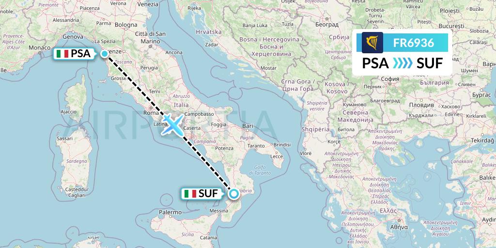 FR6936 Ryanair Flight Map: Pisa to Lamezia Terme