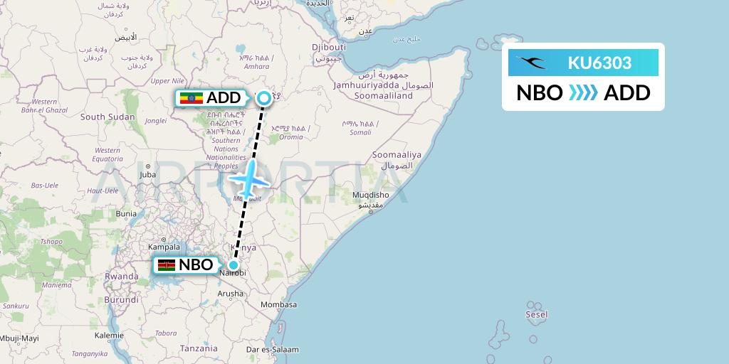 KU6303 Kuwait Airways Flight Map: Nairobi to Addis Ababa