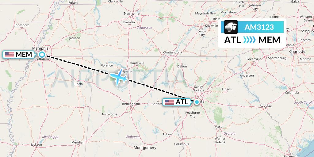 AM3123 Aeromexico Flight Map: Atlanta to Memphis