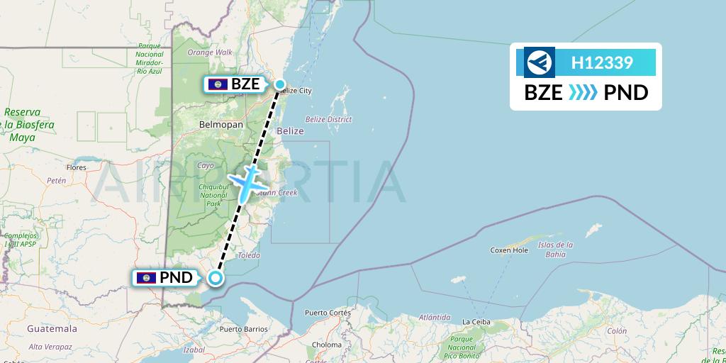 H12339 Hahn Air Systems Flight Map: Belize City to Punta Gorda
