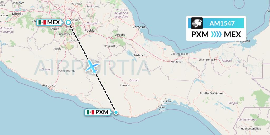 AM1547 Aeromexico Flight Map: Puerto Escondido to Mexico City