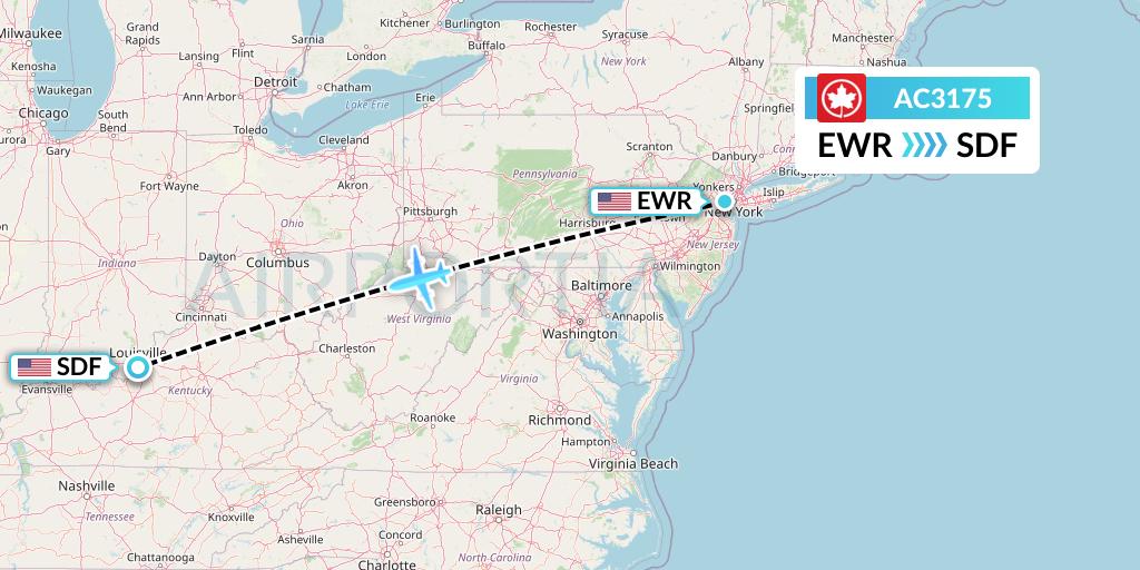 AC3175 Air Canada Flight Map: New York to Louisville